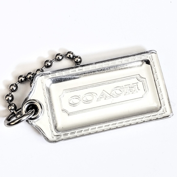 😍 2" Coach Clear Silver Mirror Acrylic Hangtag Fob Mini Purse Charm Keychain - Picture 1 of 5
